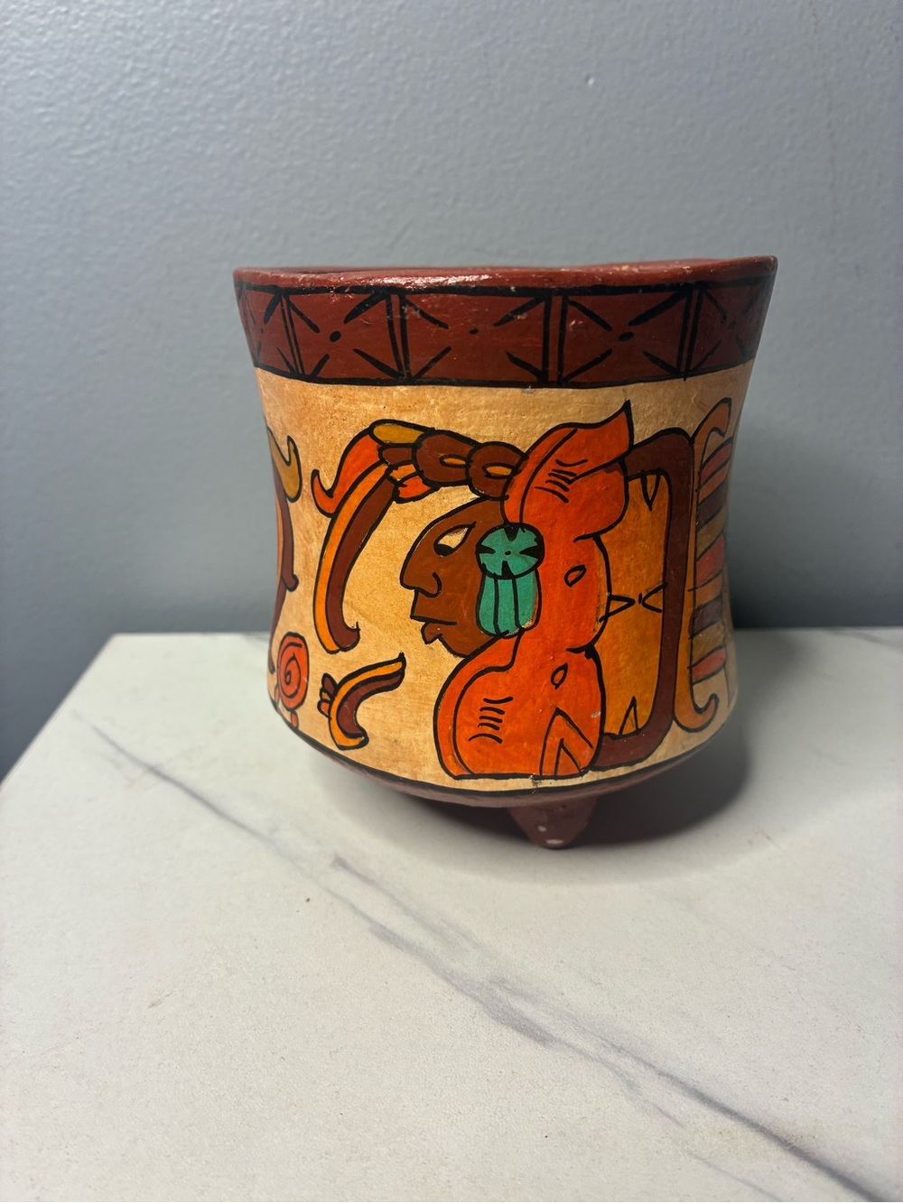 Hand Painted Mexican Folk Art Tripod Planter Pot